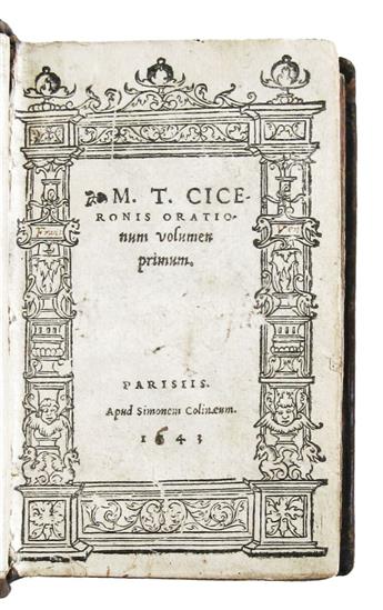 CICERO, MARCUS TULLIUS. Orationum volumen primum.  Volume 1 (of 3) only.  1543.